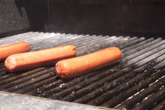 Hot dogs on a bbq