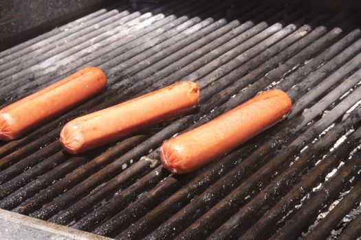Hot dogs on a bbq