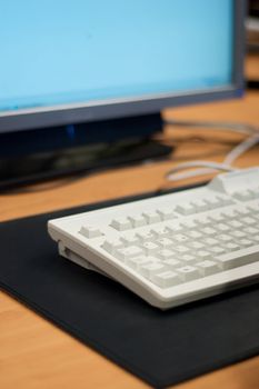 Keyboard and a part of lcd screen of a workstation