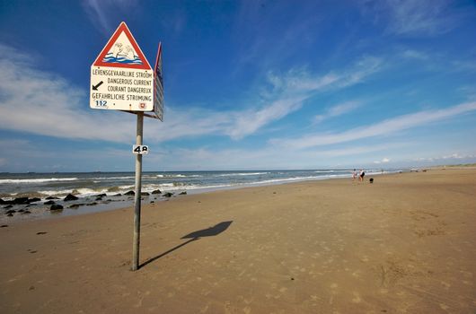 Swimming restriction sign on a Dutch beach in summer