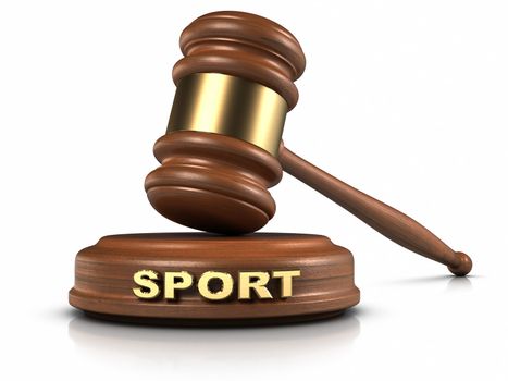 Gavel and "SPORT" word writing on sound block.