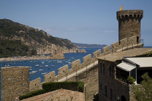 Panoramic view from a castle at Tossa del Mar, a touristical beach at the Costa Brava (Mediterranean sea, Spain).