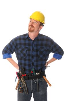 construction worker with helmet on white background