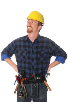 construction worker with helmet on white background