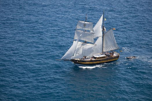 Big sailing boat on the blue Mediterranean sea.