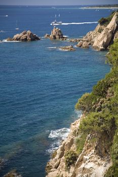 Typical view from the Spanish Costa Brava cost, a highly touristical region during the summer.