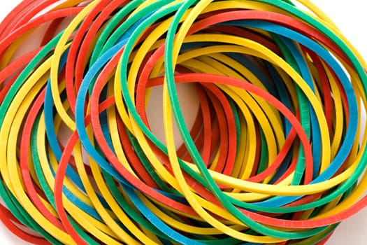 Set of multi-coloured  elastic bands close up
