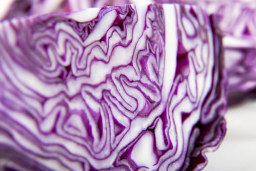 Closeup of purple cabbage with shallow depth of field.