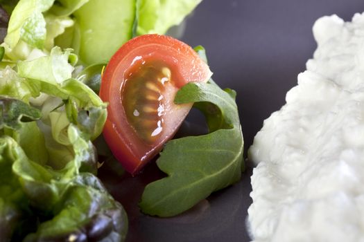 Fresh salad, with tomato and cottage cheese, great diet food