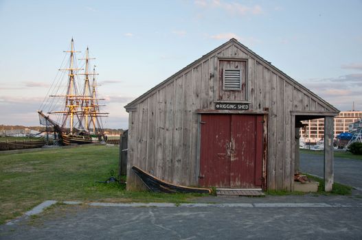 old galleon and old harbor in Salem massachusets Usa