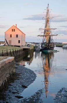 old galleon and old harbor in Salem massachusets Usa