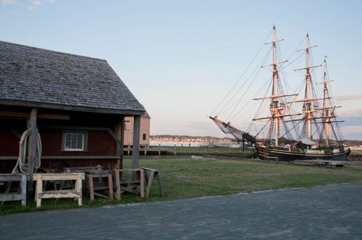 old galleon and old harbor in Salem massachusets Usa