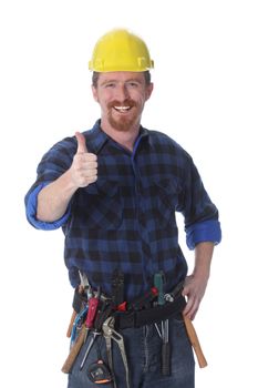 construction worker with helmet on white background