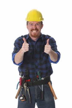 construction worker with helmet on white background