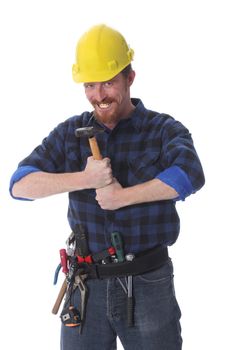 construction worker with hammer on white background