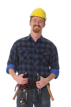 construction worker with helmet on white background