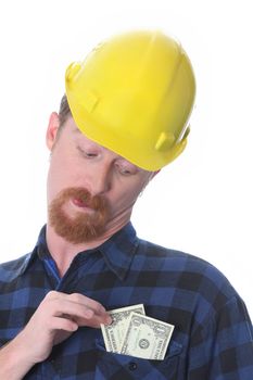 construction worker with earnings out of pocket 