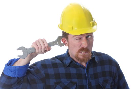 construction worker handle double wrench on ear