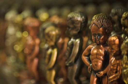 Manneken Pis statues in a souvenir shop in Brussels