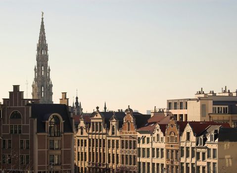 Cityscape of Brussels, Belgium, with a view of  the town hall tower