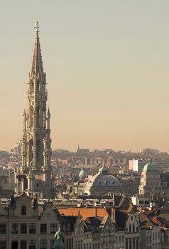 Cityscape of Brussels, Belgium, with a view of  the town hall tower