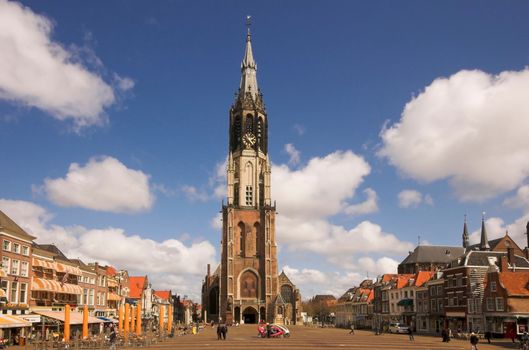 Nieuwe Kerk cathedral in Delft, panorama of the main square