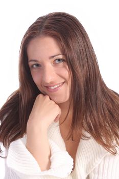 beautiful young a woman on white background