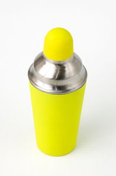 Steel and plastic covered shaker, green and silver, isolate