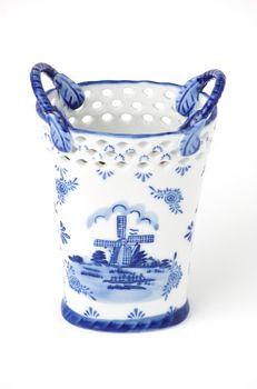 White and blue decorative pen holder / container made in tarditional Dutch style