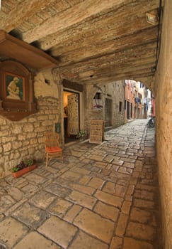 Back street in Rovinj, medieval city in Istria, Croatia