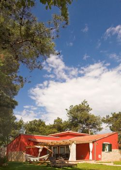 Luxury red villa in a summer district