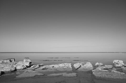 Rocky croatian beach in the area of Umag, Adriatic sea