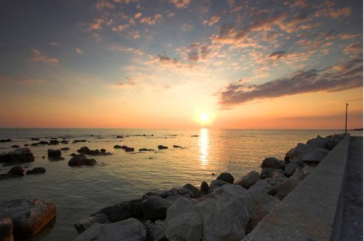 Rocky croatian beach in the area of Umag, Adriatic sea