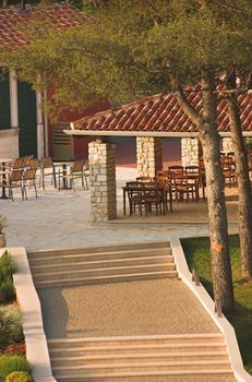 Cafeteria tables in a croatian restaurant