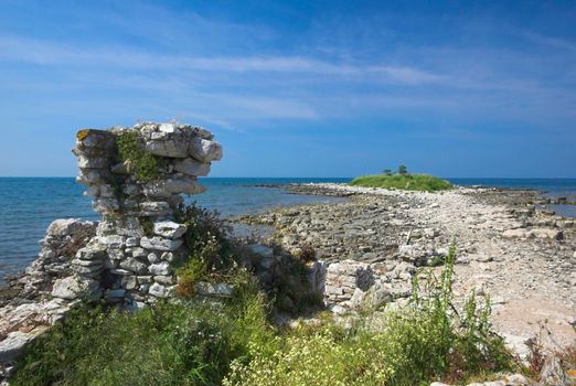 Rocky croatian beach in the area of Umag, Adriatic sea