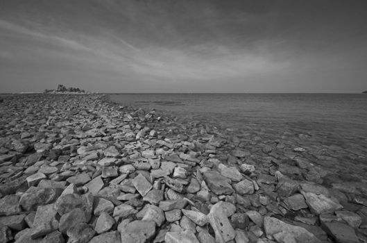 Rocky croatian beach in the area of Umag, Adriatic sea