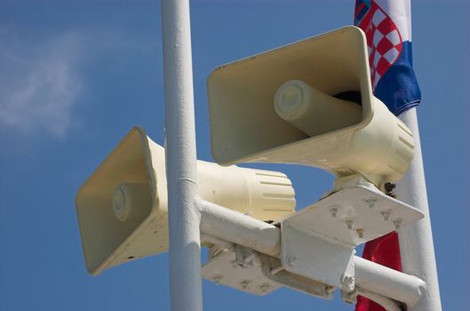 Speaking megaphones on a croatian vessel