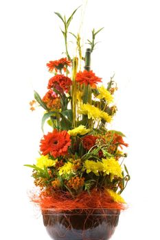 Isolated flower arrangement made of yellow and orange flowers
