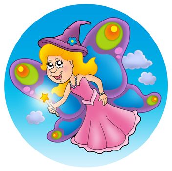 Butterfly fairy on sky - color illustration.