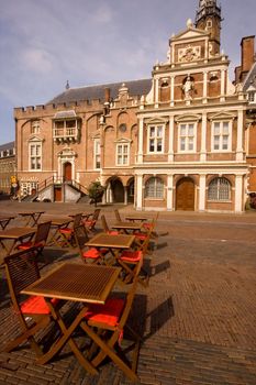 Main square in Haarlem, Netherlands, with a view of the town hall