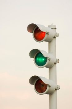 Waterway signalisation lights isolated on overcast sky