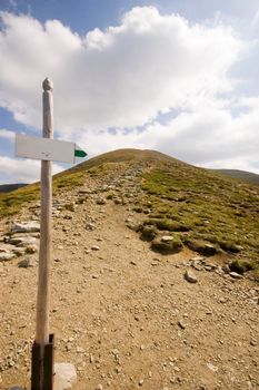 Roadsign on a path in Polish Tatra mountains