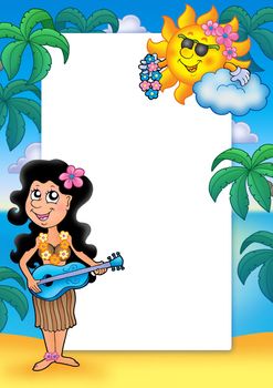 Frame with Hawaiian girl - color illustration.