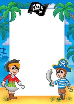 Frame with pirate boy and girl - color illustration.