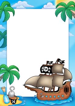Frame with pirate ship - color illustration.