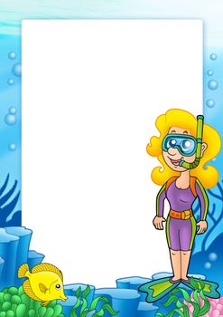 Frame with snorkel diver 1 - color illustration.
