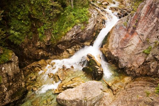 Mountain waterfall in Polish Tatra region