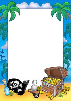 Frame with treasure chest - color illustration.