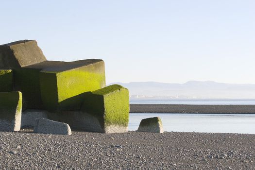 concrete blocks sunbathing