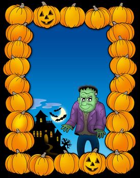 Halloween frame with Frankenstein - color illustration.